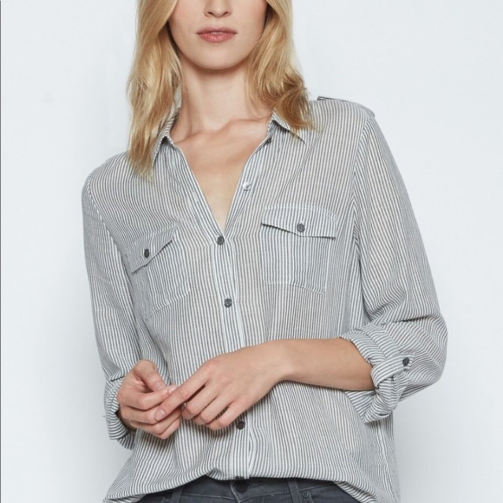 Joie Dumas Stingray Shirt Size S 100% Cotton Button Down Striped Top Officewear
